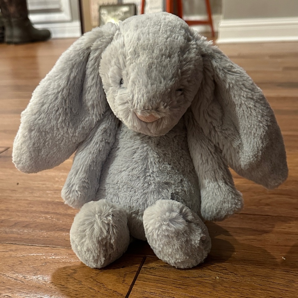 Jellycat Gray Bunny Plush with White Tail